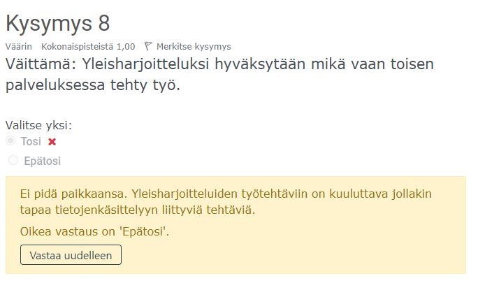 Kuvakaappaus Moodlen Tentti-työkalusta.