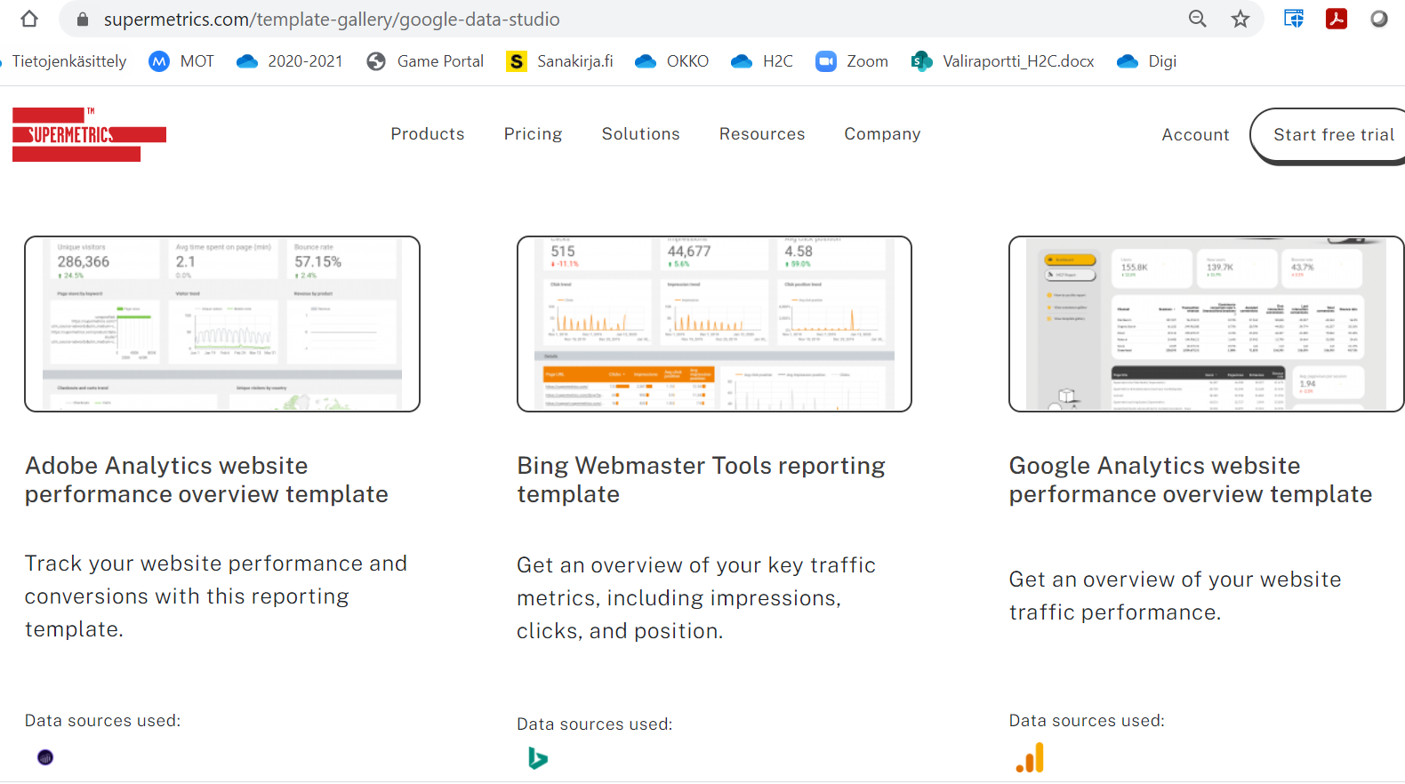 Esimerkkejä Supermetrics toiminnoista