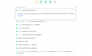 Kuvankaappaus Google Lighthouse -raportista, jossa näkyy verkkosivuston saavutettavuusosion hyväksytyt tarkastukset-