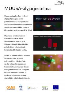 Muusa-älyjärjestelmän posteri. Tekstiä sisällöstä ja kuvia sovelluskohteista.