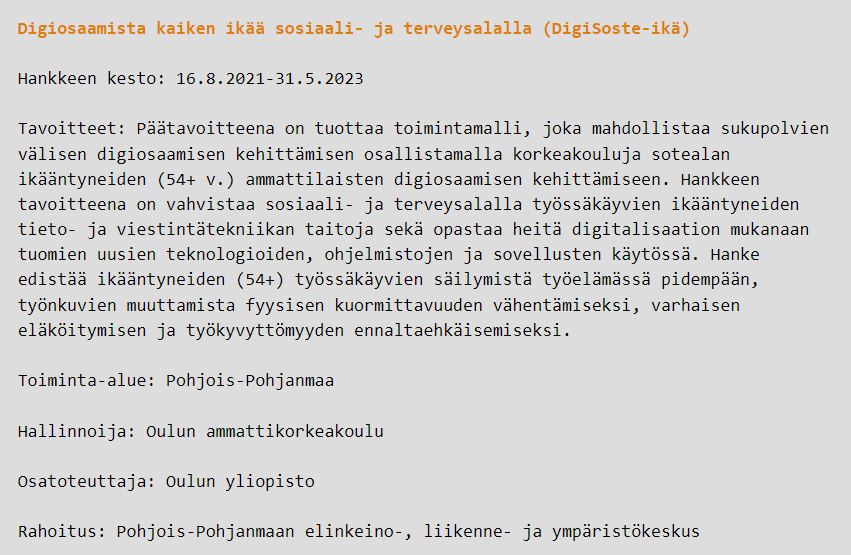 Digisote-ikä hankkeen kuvaus